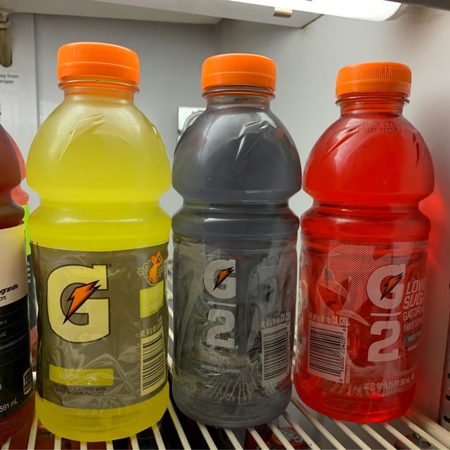 Gatorade (Lemon-Lime, Grape, Fruit Punch).